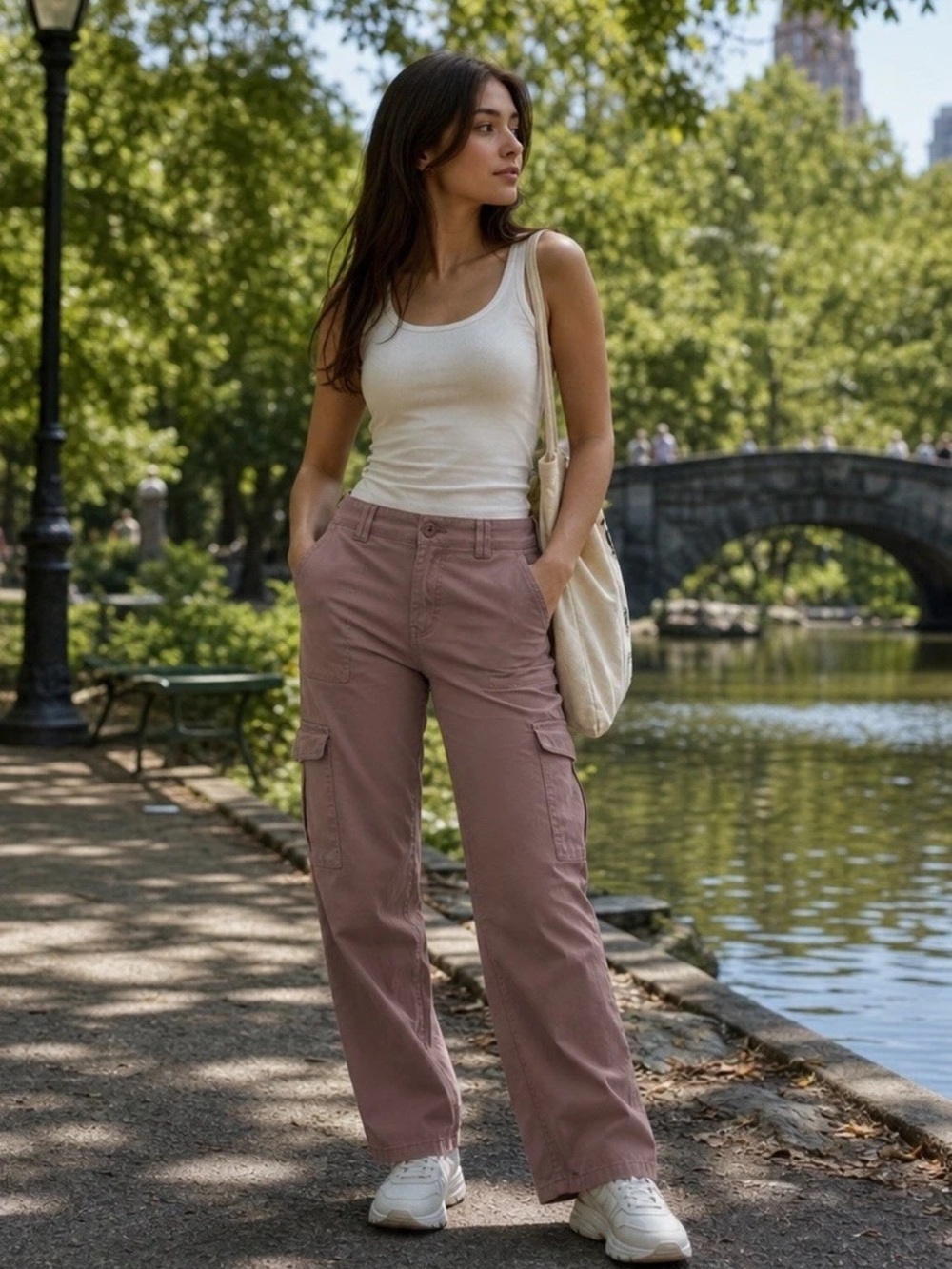 Wide-Leg Cargo Pants in Dusty Mauve